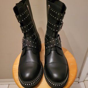 VINCE CAMUTO LEATHER MOTO/COMBAT ANKLE BOOTS